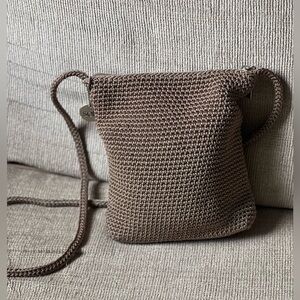 The Sak Brown Crochet Crossbody Bag – Small Knit Shoulder Purse with Zipper